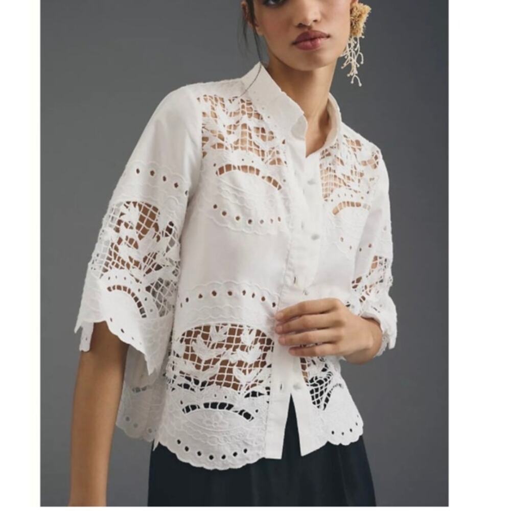 Anthropologie Ranna Gill Selena Cutwork Button Down Blouse Sz. XS